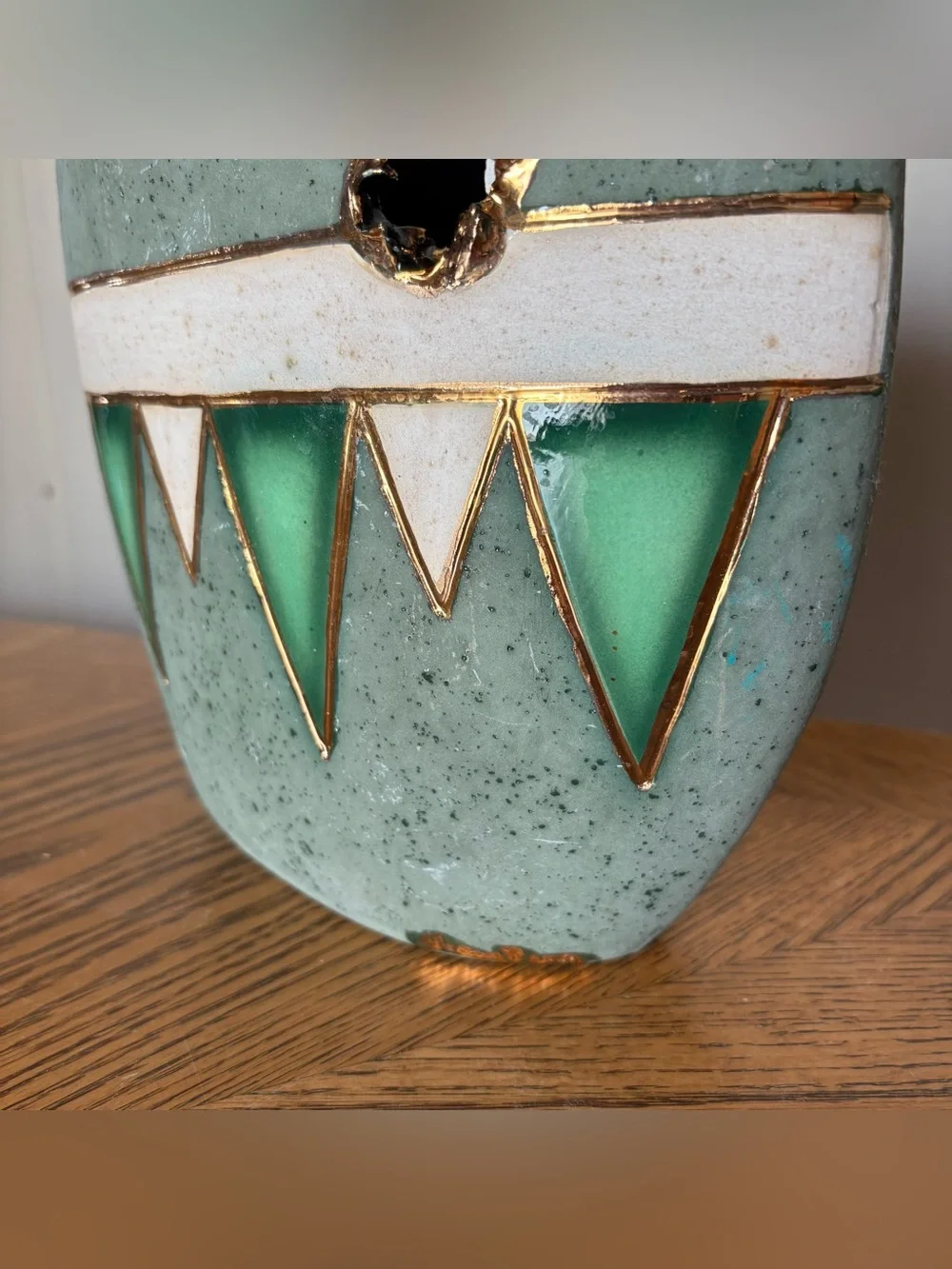 Sharon Penn Southwest Green 22K Gold Accent Pottery Vase Artist Signed